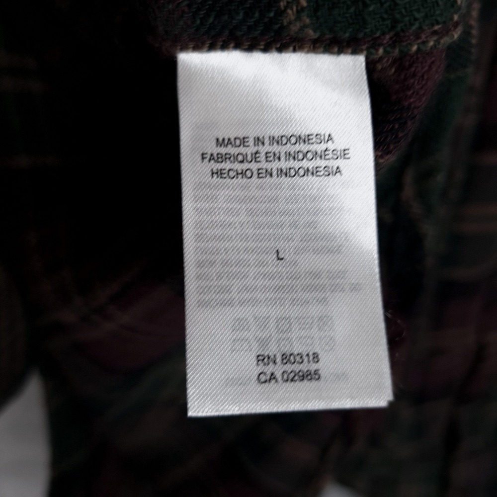 Lucky Brand Flannel Shirt Mens Large Green Burgundy Plaid Button Up Heavyweight - Picture 15 of 16